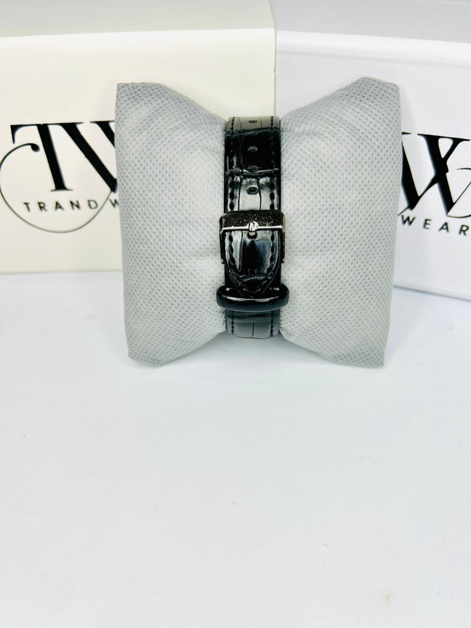 TW Black Leather Strap Watch
