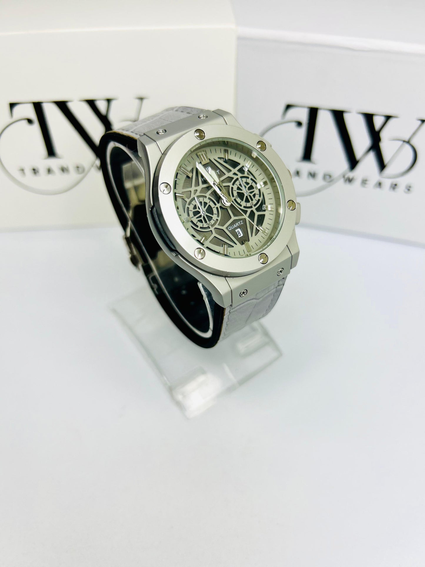 HB Men’s White Dial Leather Strap snake tecture Watch – Classic Analog Wrist Watch for Formal & Casual Wear