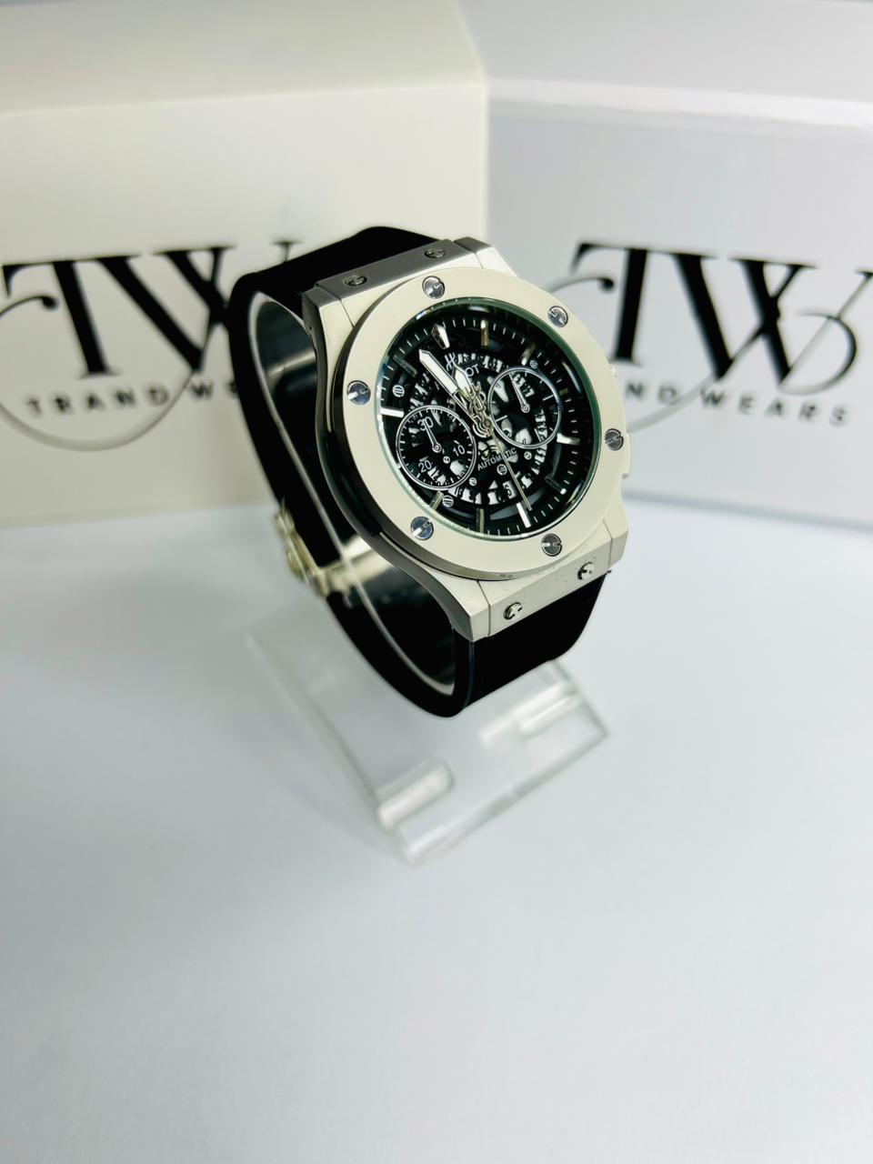 HB Men’s Black Dial Leather Strap Watch – Classic Analog Wrist Watch for Formal & Casual Wear