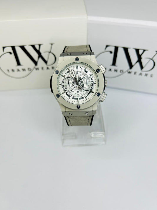 HB Men’s White Dial Leather Strap Watch – Classic Analog Wrist Watch for Formal & Casual Wear