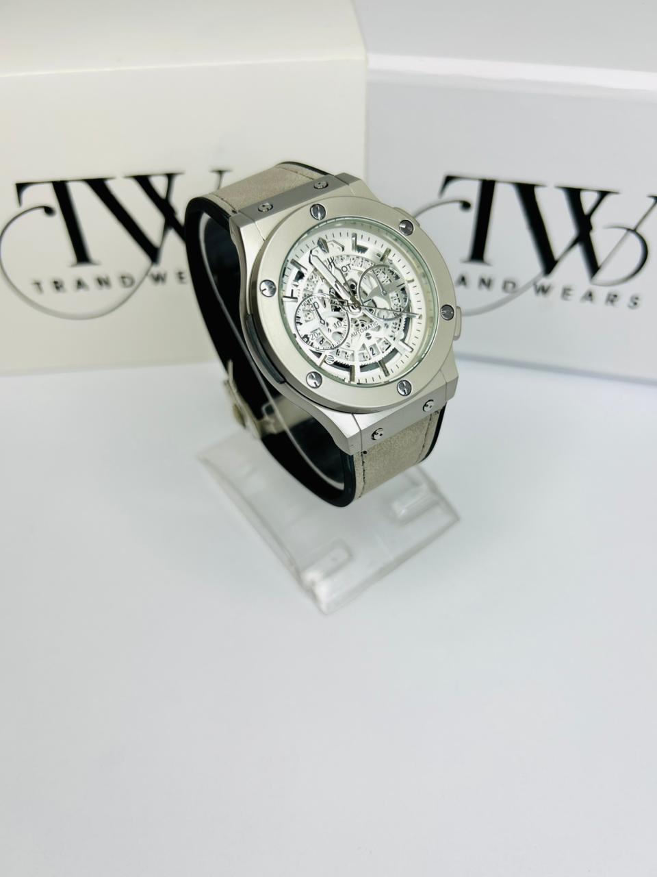 HB Men’s White Dial Leather Strap Watch – Classic Analog Wrist Watch for Formal & Casual Wear