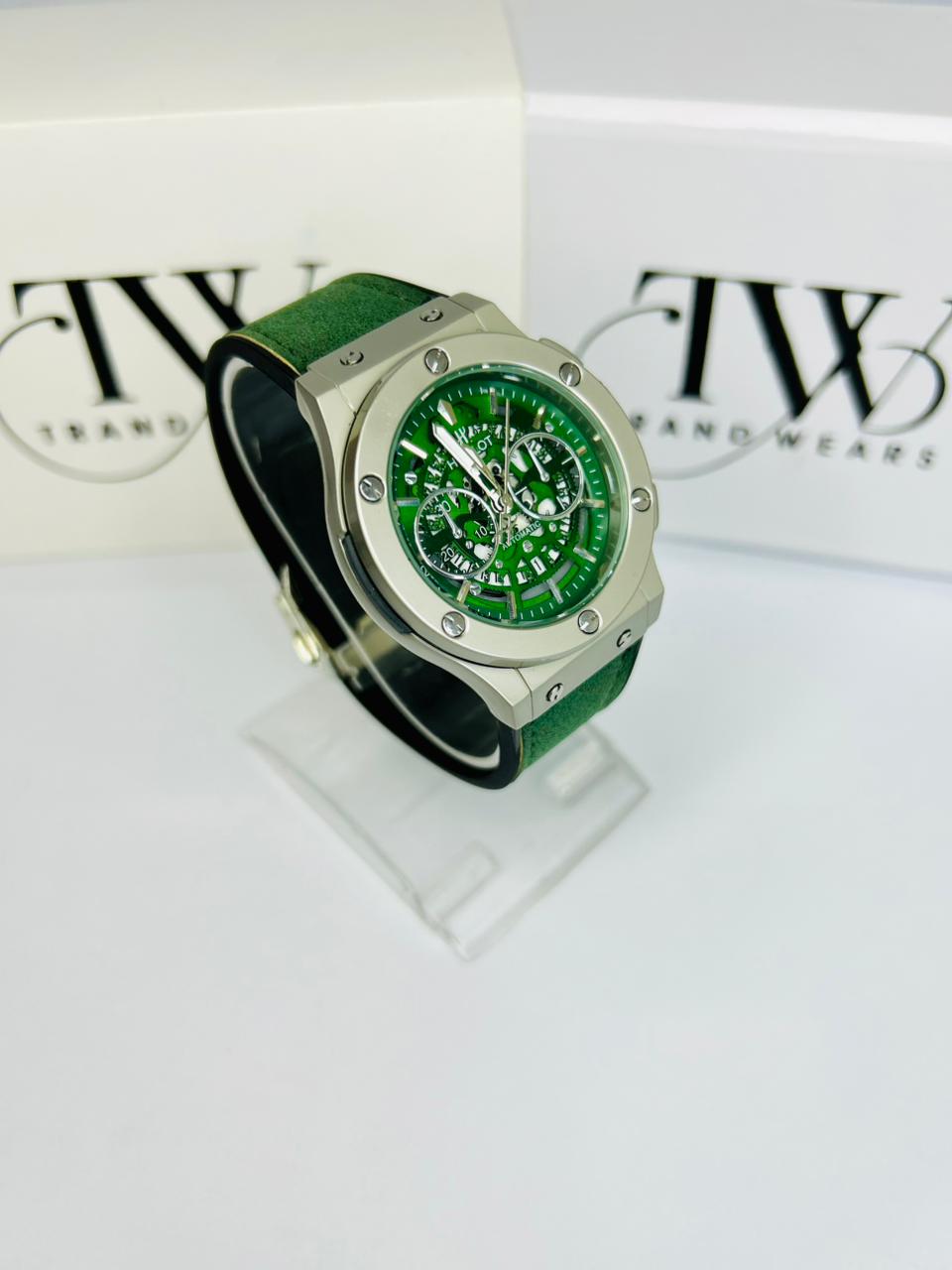 HB Men’s Green Dial Leather Strap Watch – Classic Analog Wrist Watch for Formal & Casual Wear