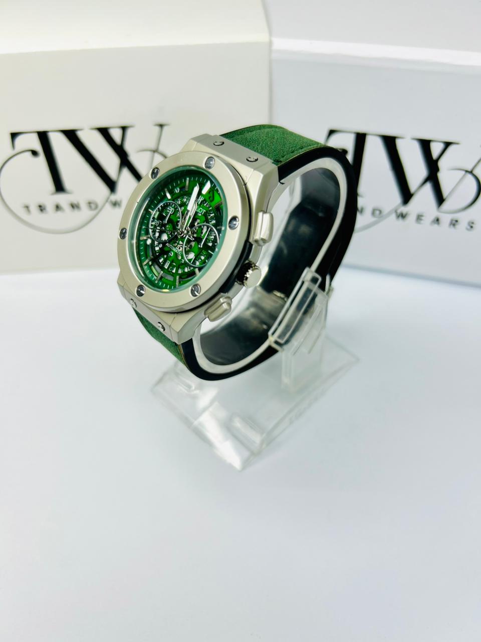 HB Men’s Green Dial Leather Strap Watch – Classic Analog Wrist Watch for Formal & Casual Wear