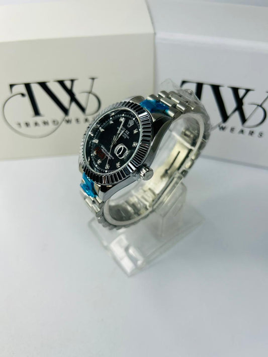 Men’s Luxury Watch Black Dial Stainless Steel Sport Wristwatch