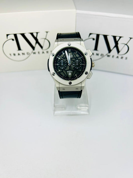 HB Men’s Black Dial Leather Strap snake tecture Watch – Classic Analog Wrist Watch for Formal & Casual Wear