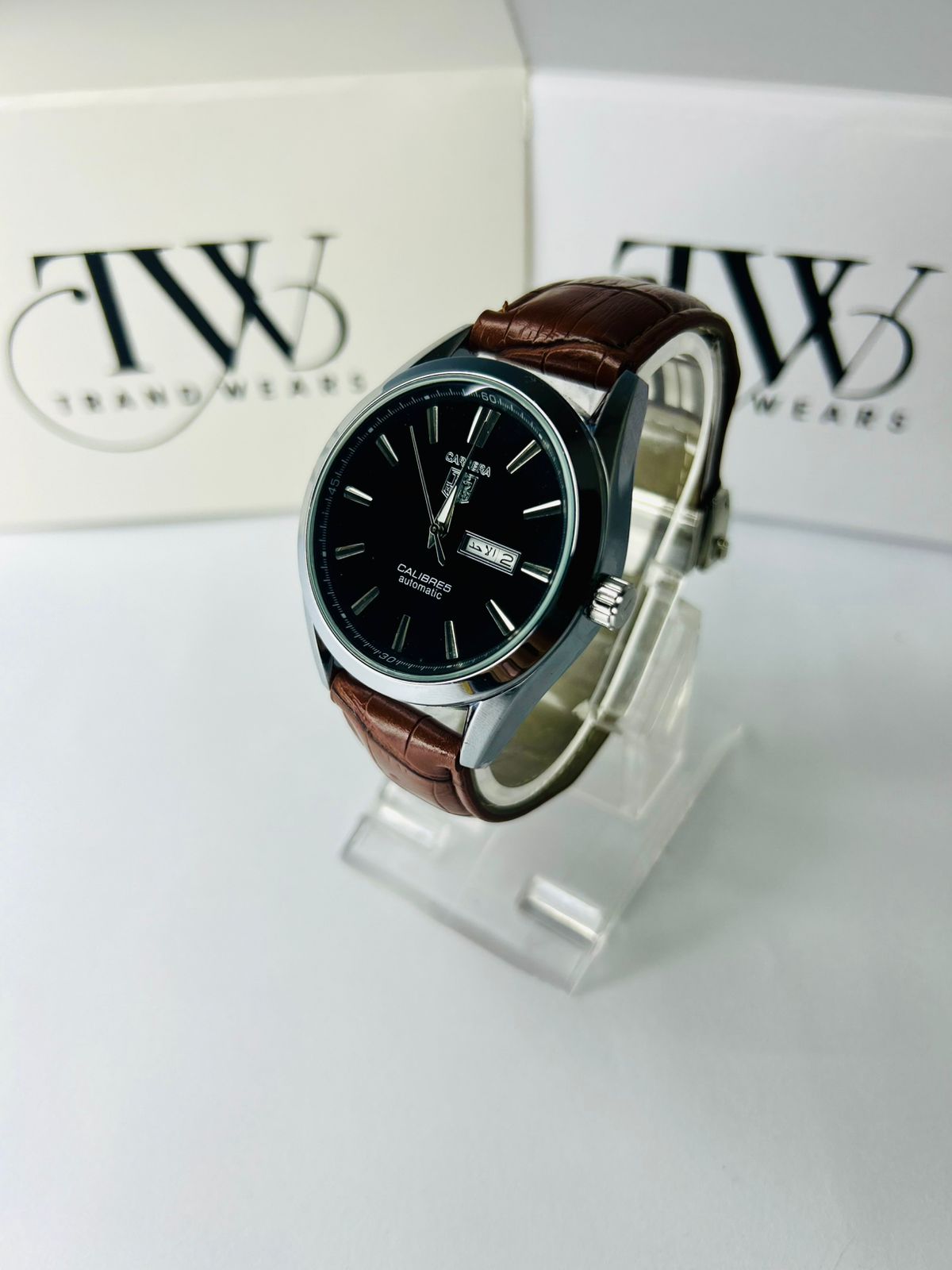 TW Classic Brown Strap Black Dial Watch Date Day Feature Working