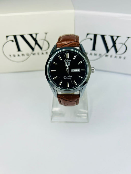 TW Classic Brown Strap Black Dial Watch Date Day Feature Working