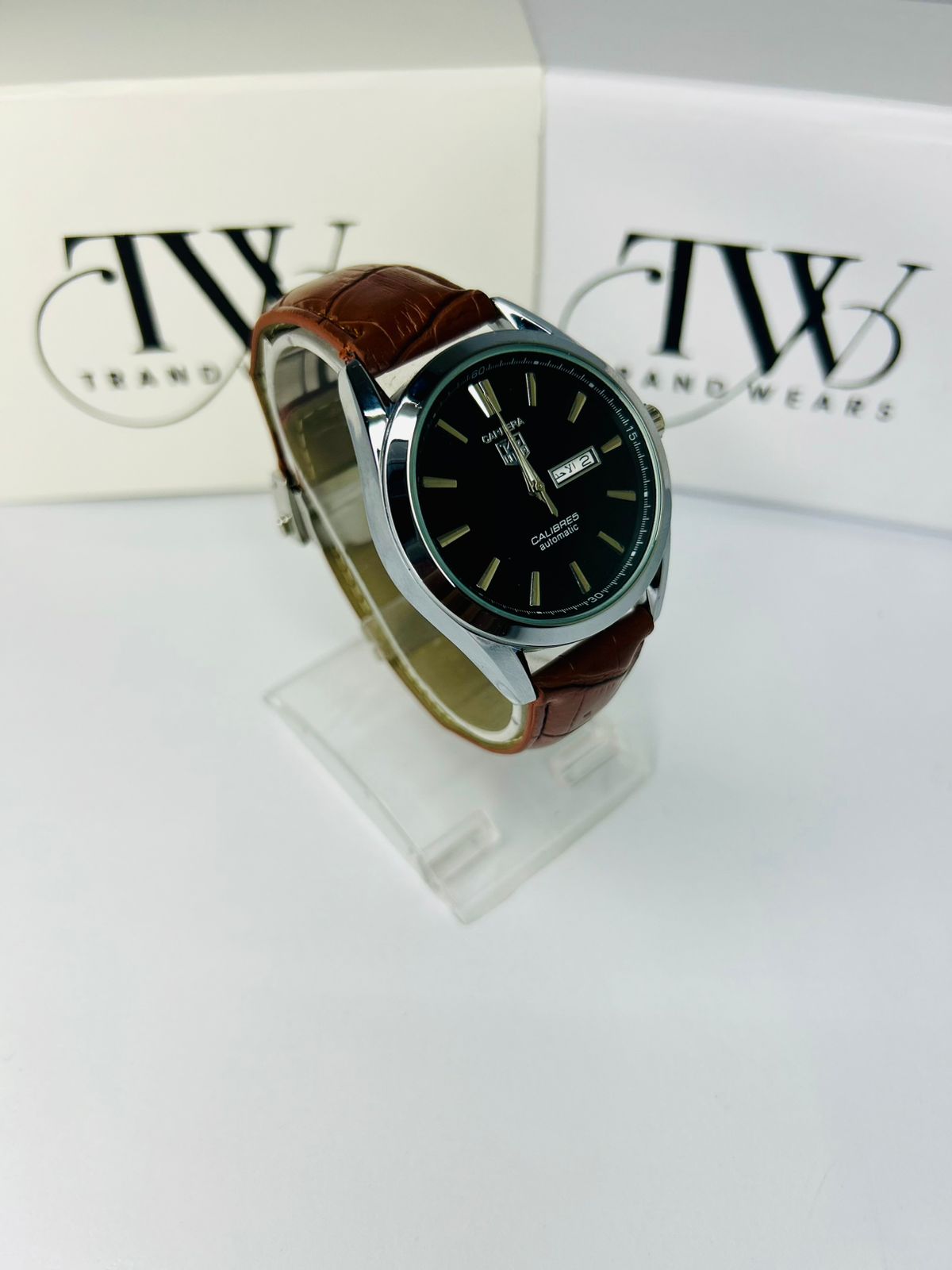 TW Classic Brown Strap Black Dial Watch Date Day Feature Working