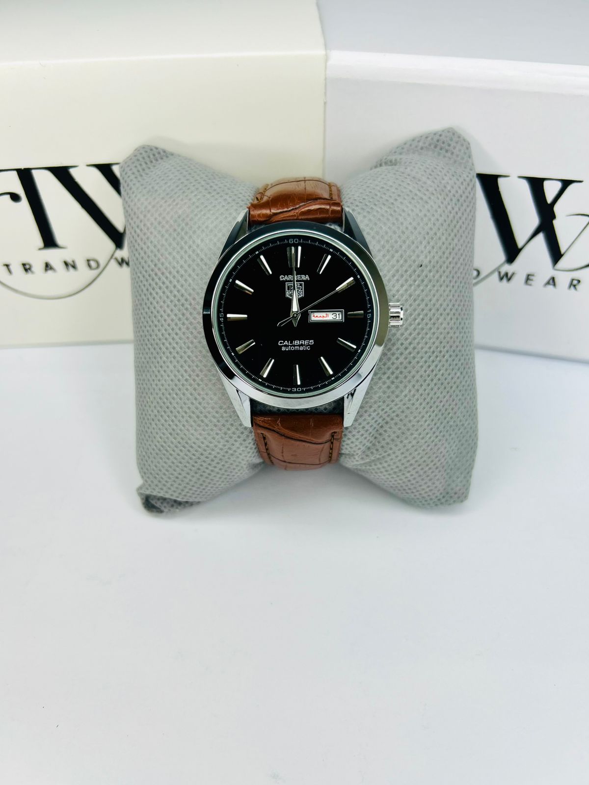 TW Classic Brown Strap Black Dial Watch Date Day Feature Working
