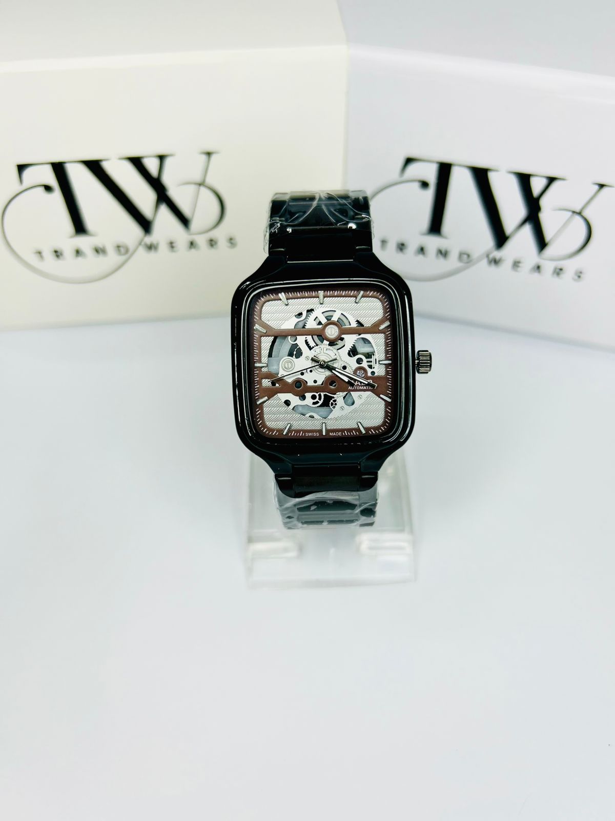 Men’s Square Dial Watch – Brown Dial, Stylish Modern Analog Wrist Watch, Luxury Casual & Formal Watch