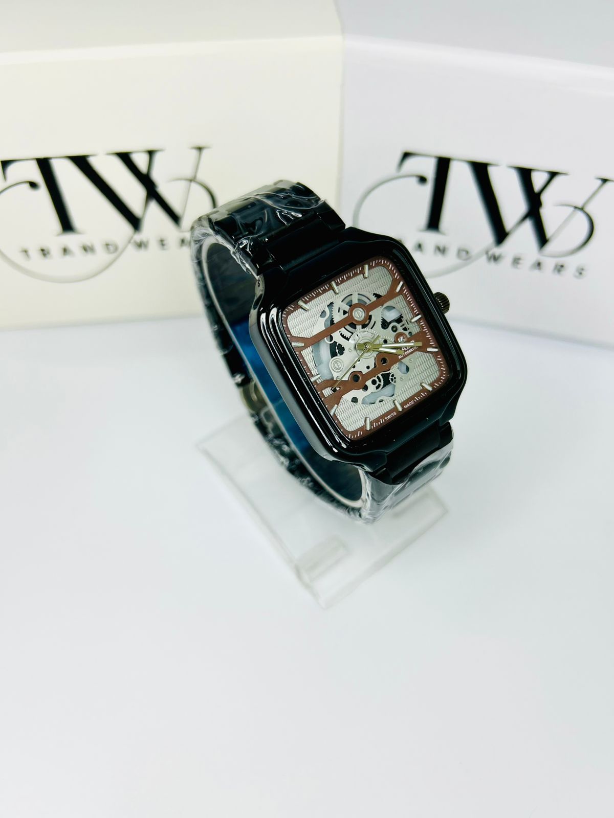 Men’s Square Dial Watch – Brown Dial, Stylish Modern Analog Wrist Watch, Luxury Casual & Formal Watch