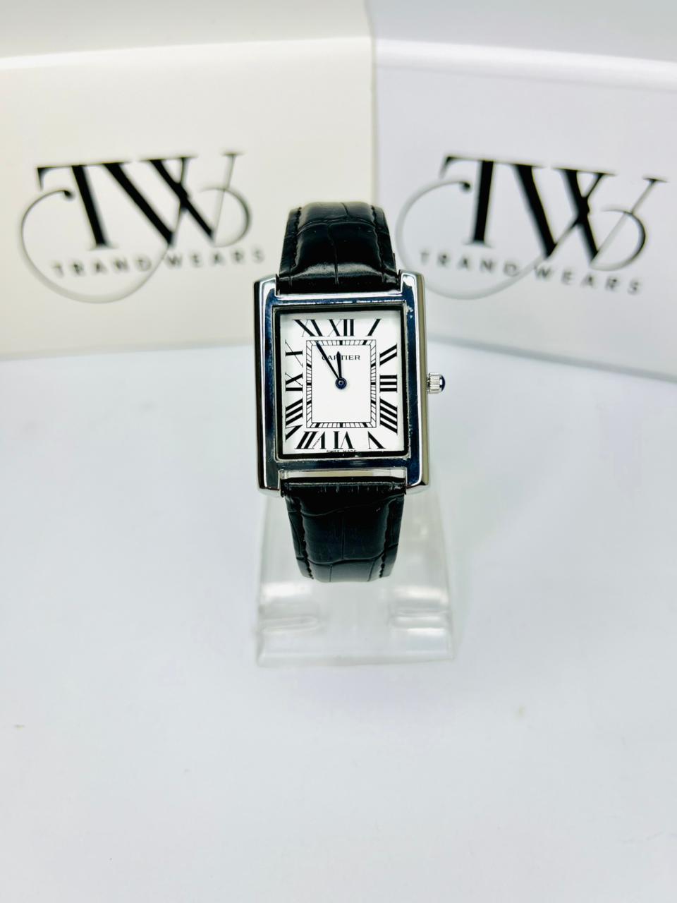 TW Black Leather Strap Watch