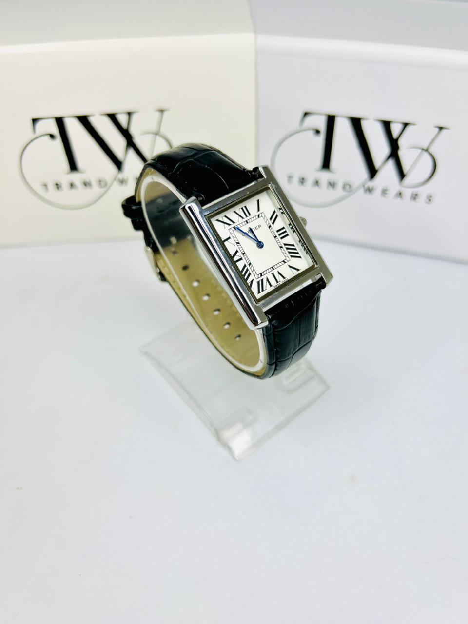 TW Black Leather Strap Watch