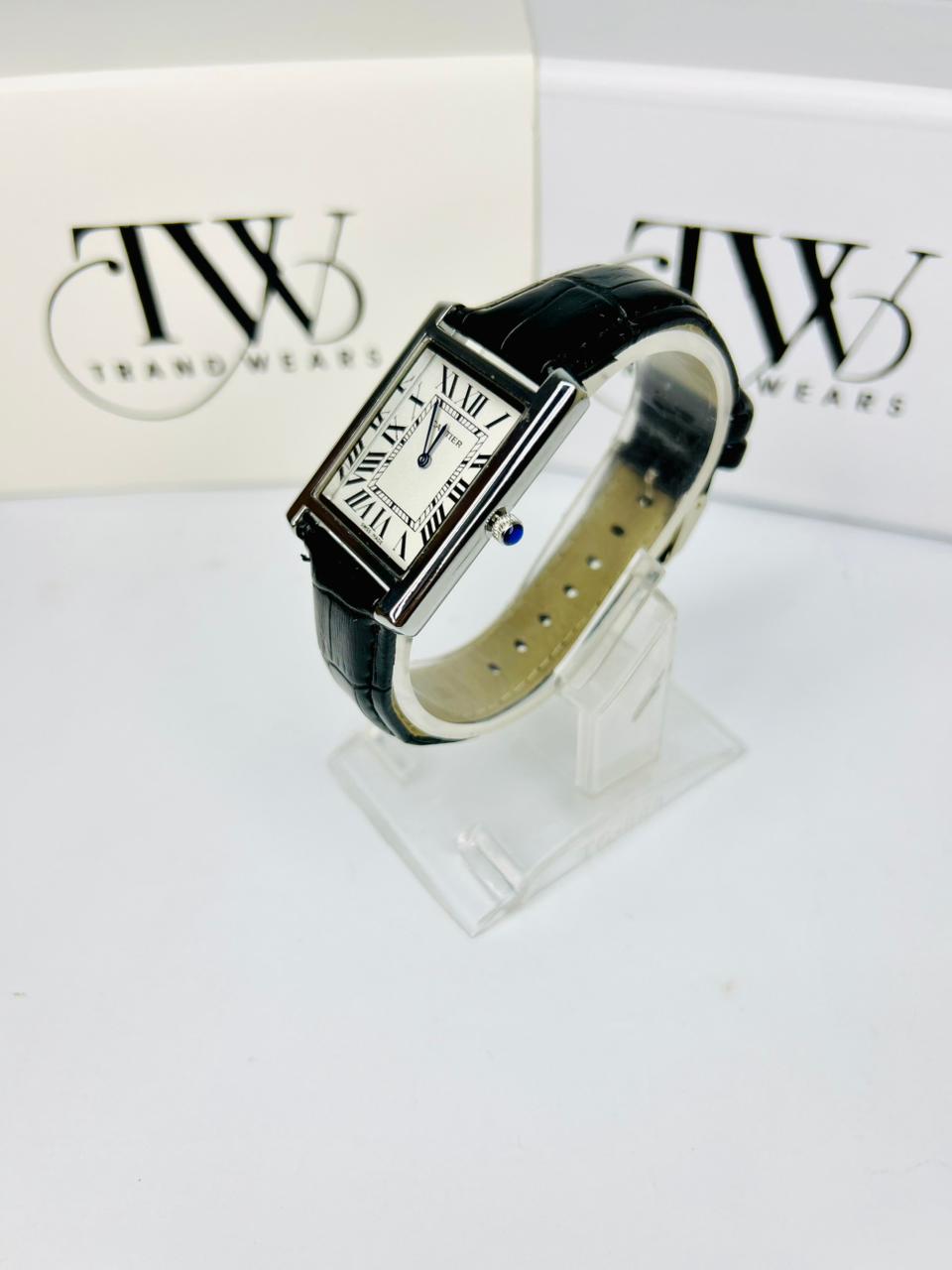 TW Black Leather Strap Watch