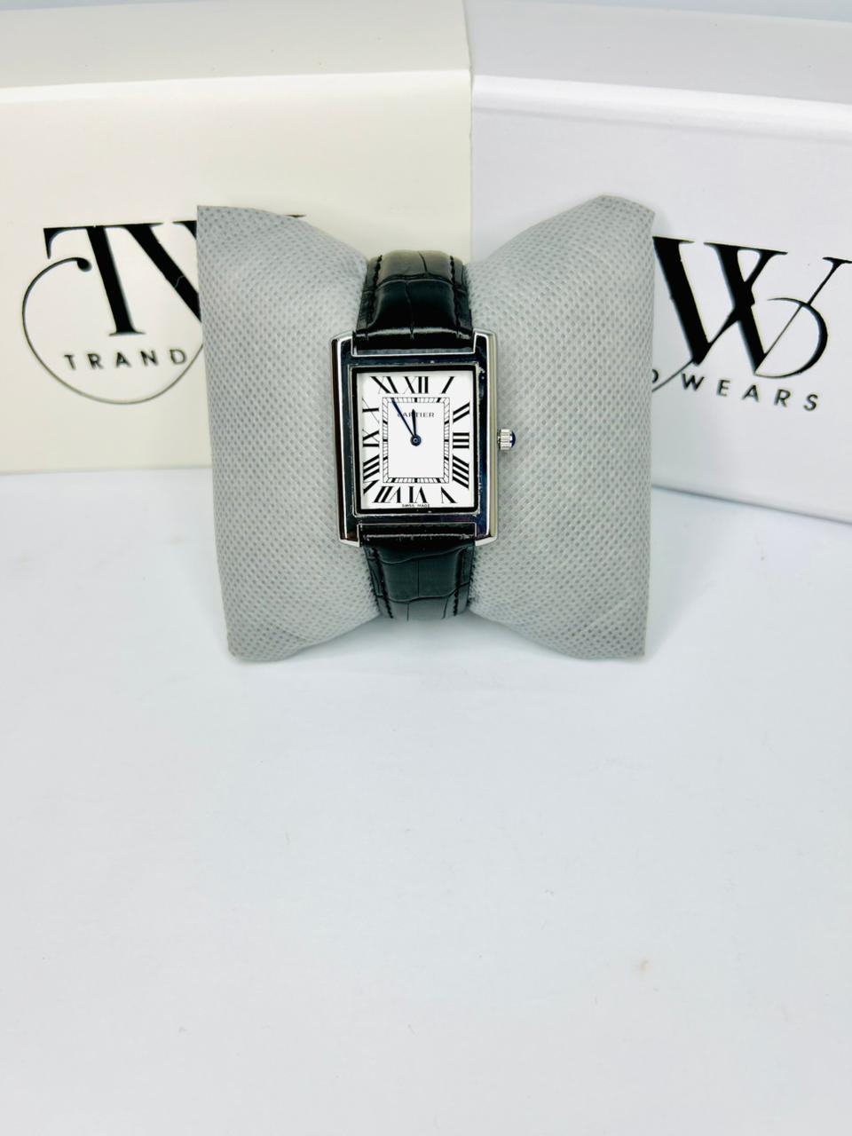 TW Black Leather Strap Watch