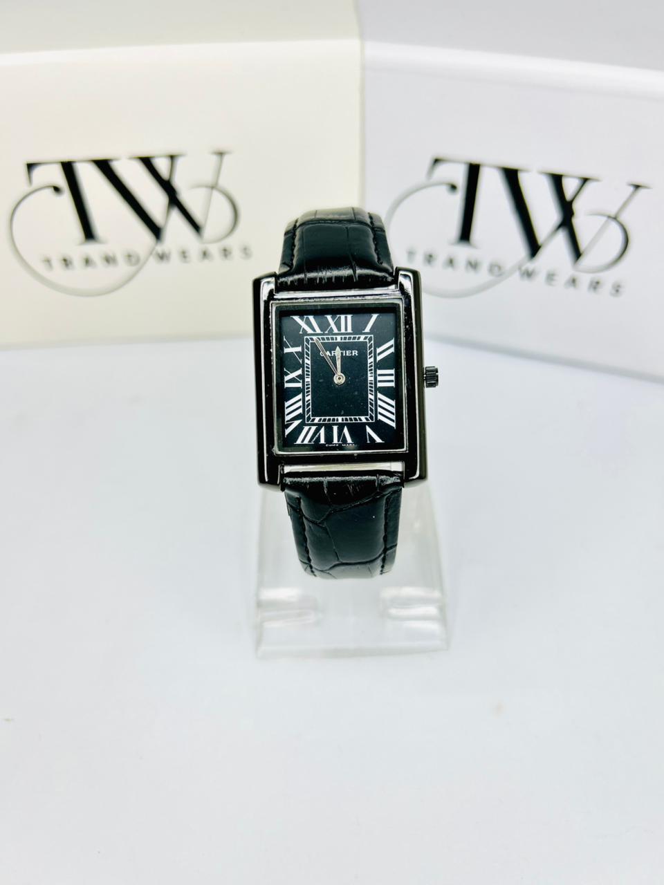 TW Black Leather Strap Watch