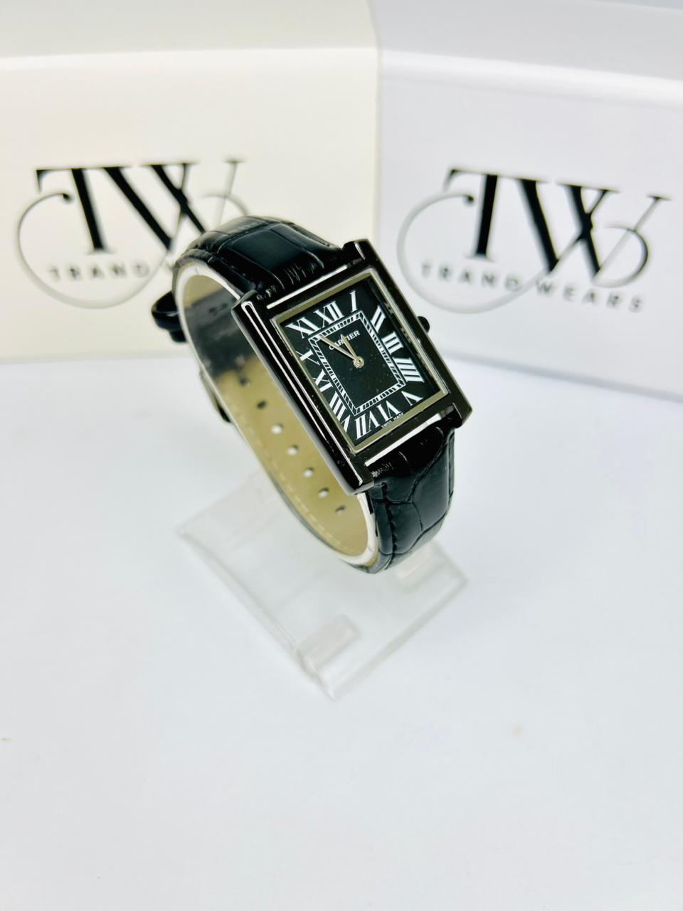 TW Black Leather Strap Watch