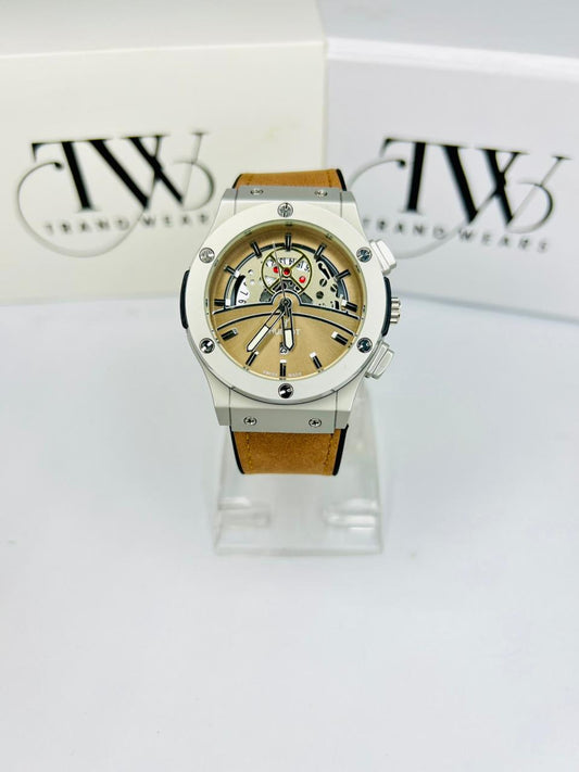 HB Men’s Watch – Brown Leather Strap, Gold Dial, Luxury Classic Analog Wrist Watch