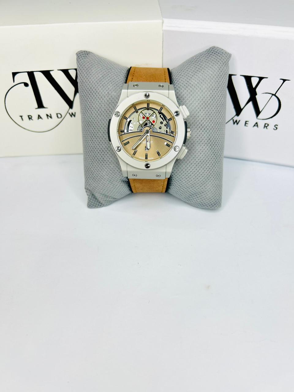 HB Men’s Watch – Brown Leather Strap, Gold Dial, Luxury Classic Analog Wrist Watch