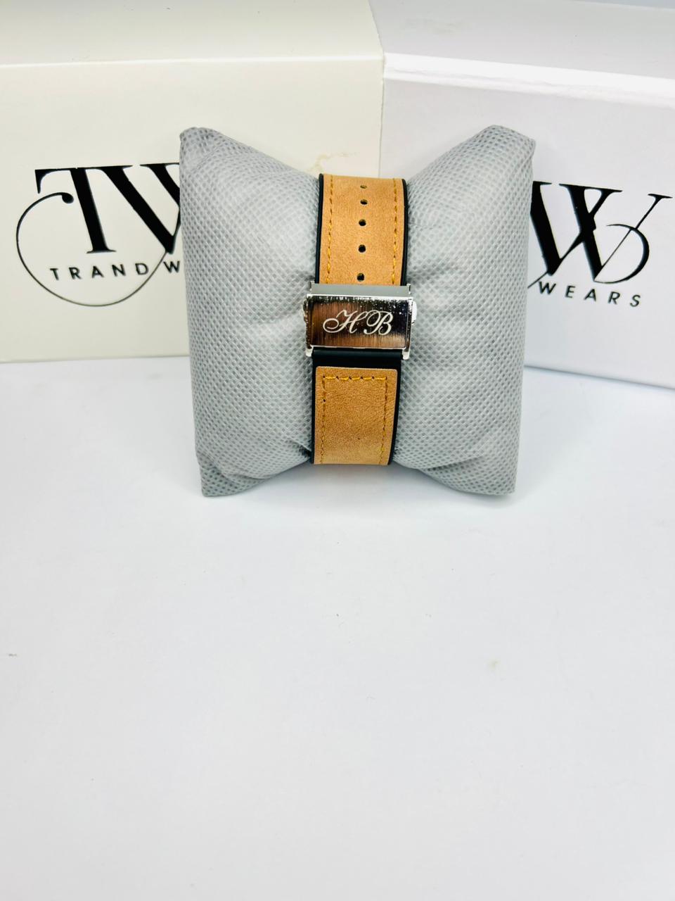 HB Men’s Watch – Brown Leather Strap, White Dial, Luxury Classic Analog Wrist Watch