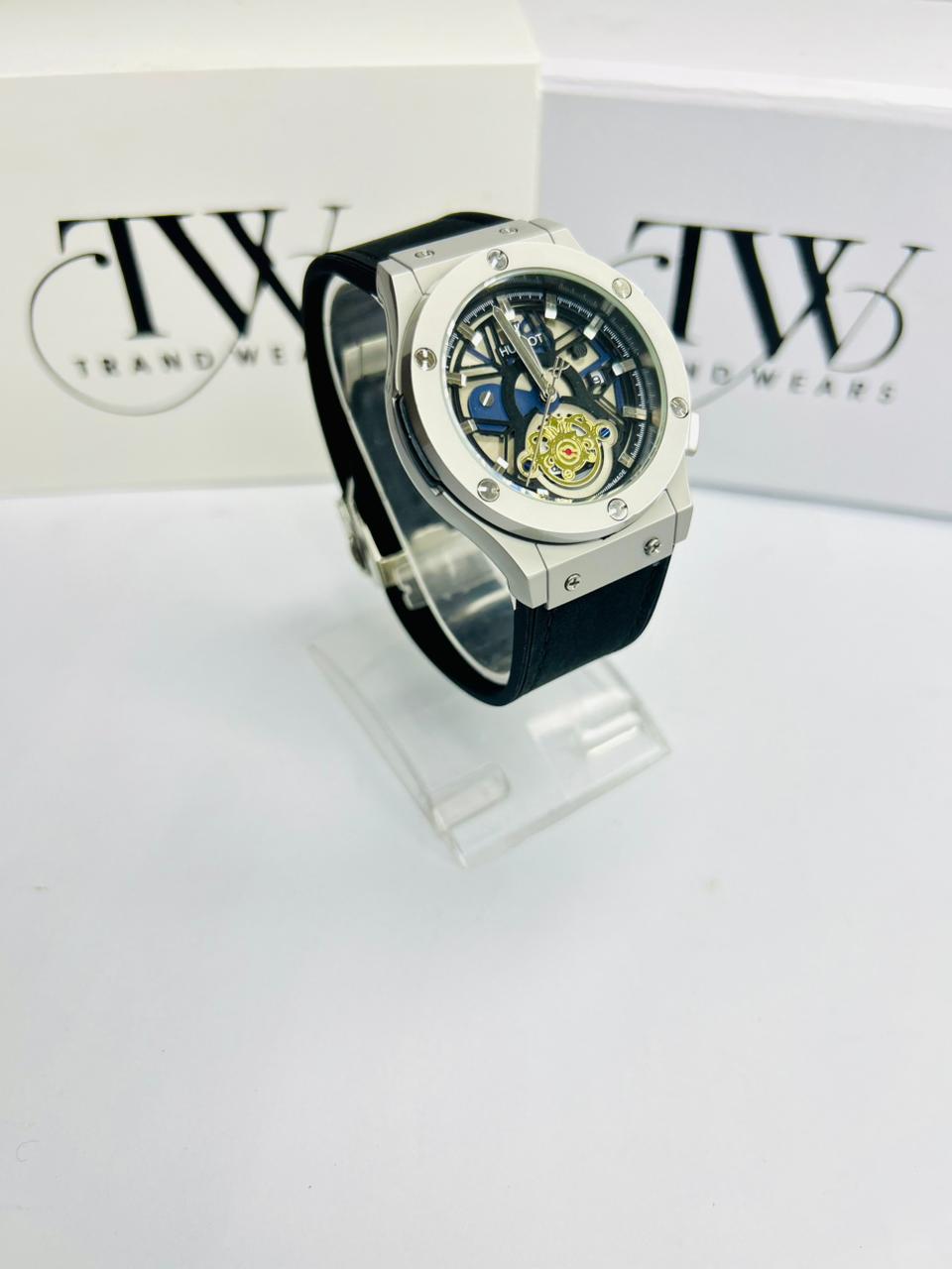 HB Men’s Watch – Black Leather Strap, Black Dial, Luxury Classic Analog Wrist Watch