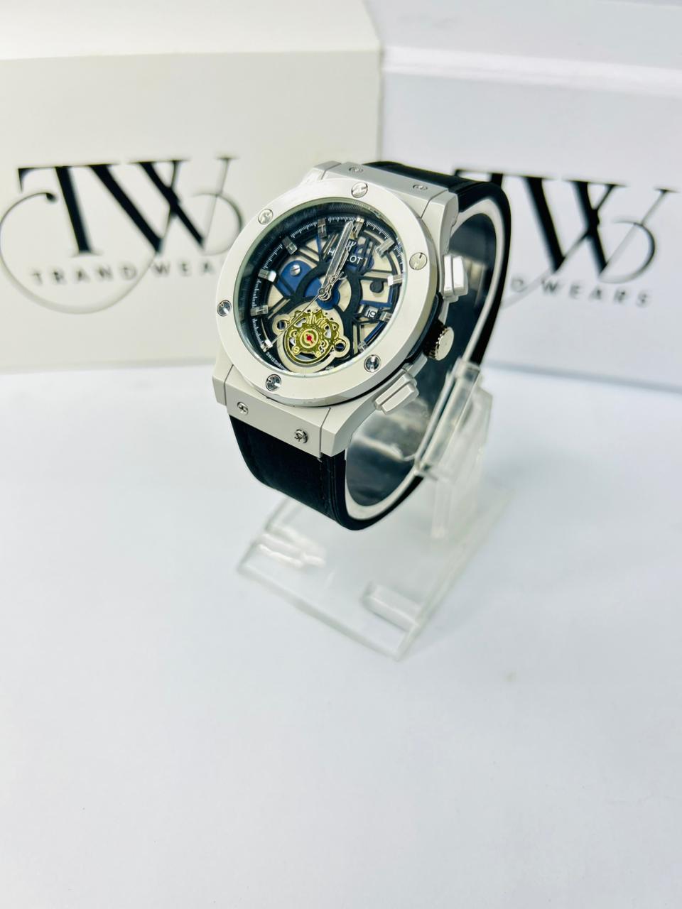 HB Men’s Watch – Black Leather Strap, Black Dial, Luxury Classic Analog Wrist Watch