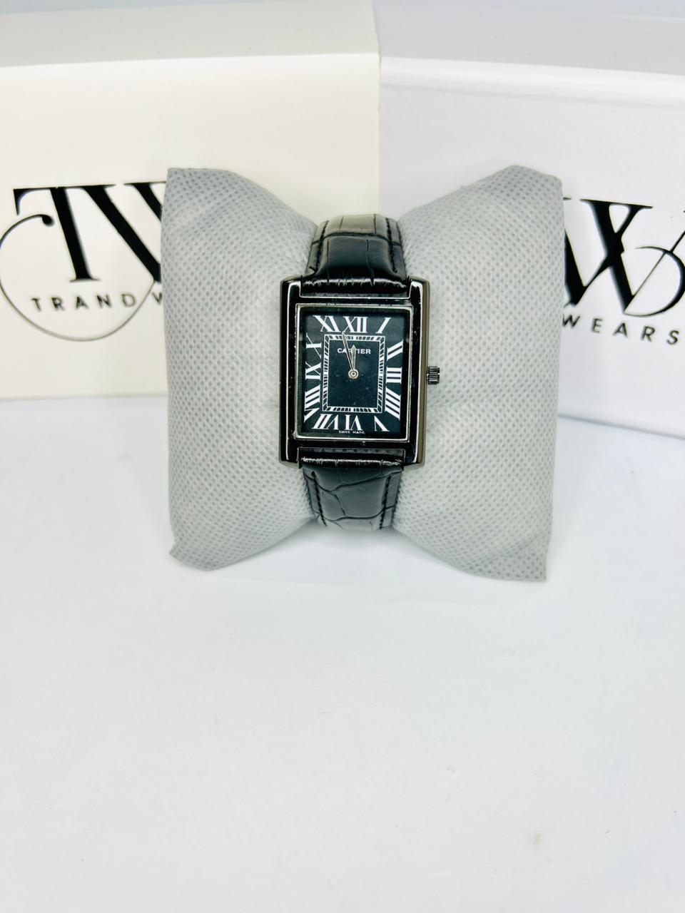 TW Black Leather Strap Watch